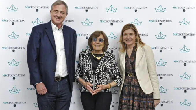 Foto: Divulgação | Pierfrancesco Vago, Presidente do Comitê Executivo da MSC Foundation e Presidente Executivo da Divisão de Cruzeiros do Grupo MSC, Silvia Earle, Presidente e Co-Presidente da Mission Blue, e Daniela Picco, Diretora Executiva da MSC Foundation