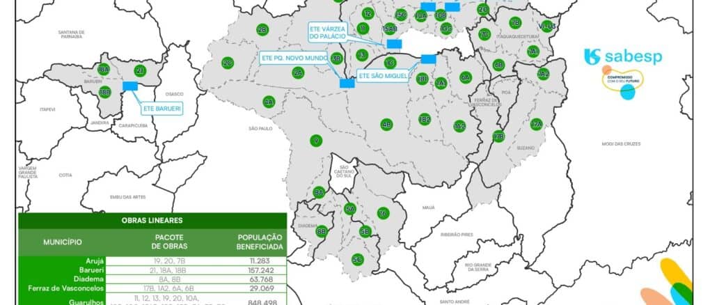 Mapa das obras do IntregraTietê - Divulgação Sabesp