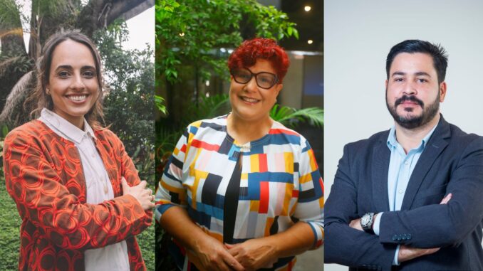 Carolle Alarcon, gerente-executiva, e Karen Oliveira e Fernando Sampaio, cofacilitadores da Coalizão Brasil Foto: Divulgação