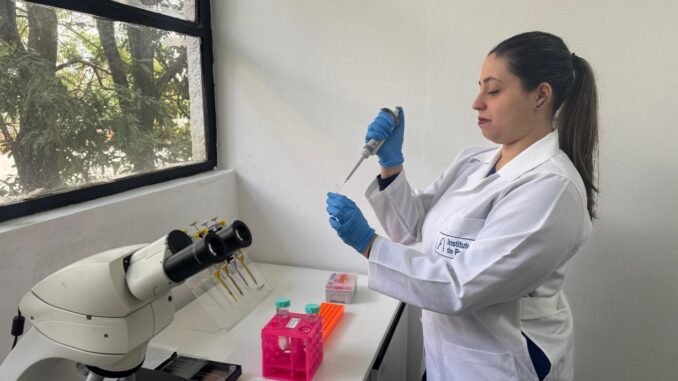 Gabriele Antunes durante seu trabalho de pesquisa. Foto: Divulgação